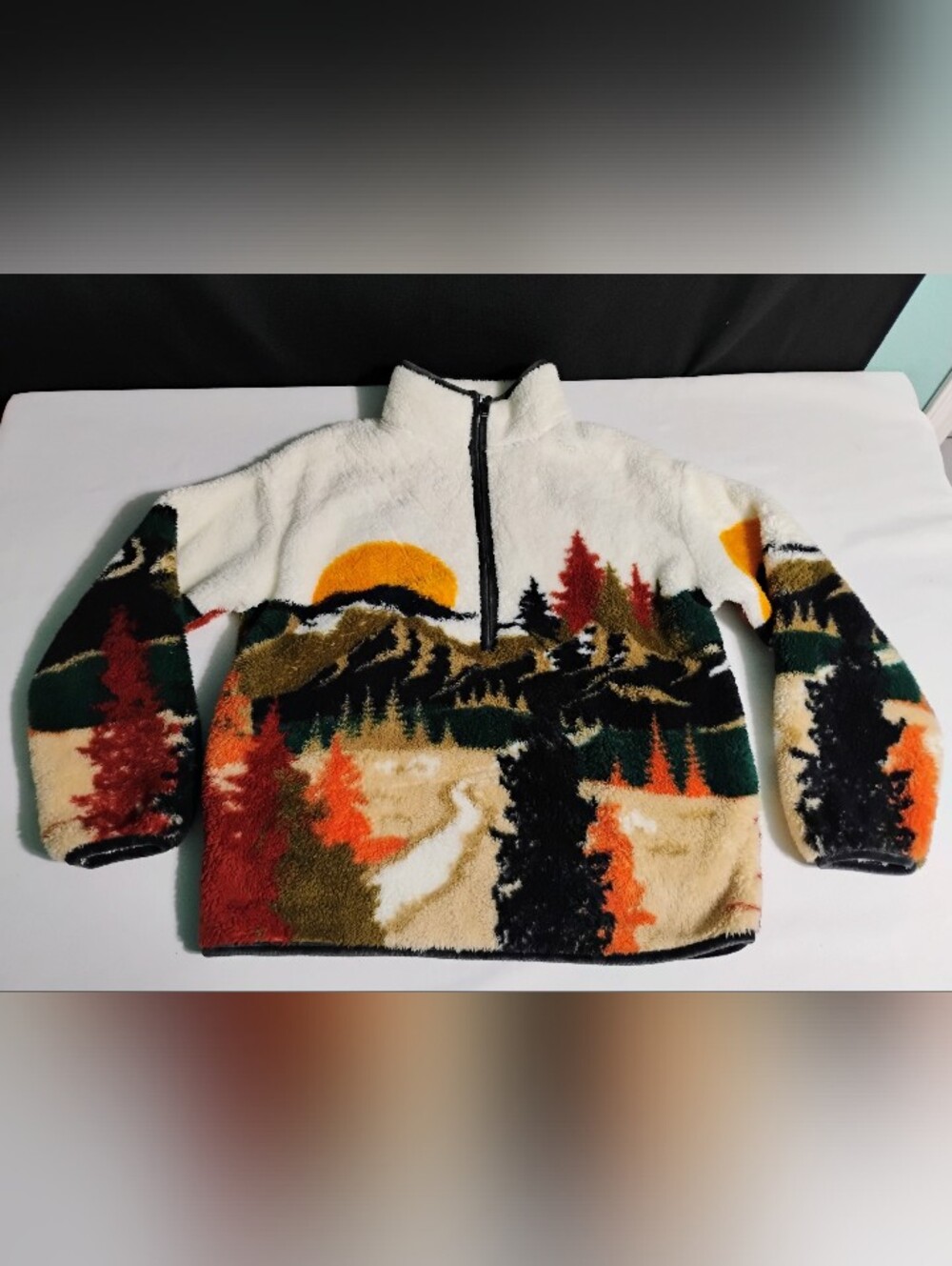 Next Downtime Sz S Women's Fleece 1/2 Zip Pullover w Pockets Multicolor Scenic